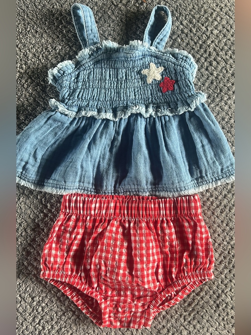 Cat & Jack Blue Denim-Style Top with Red Gingham Diaper Cover